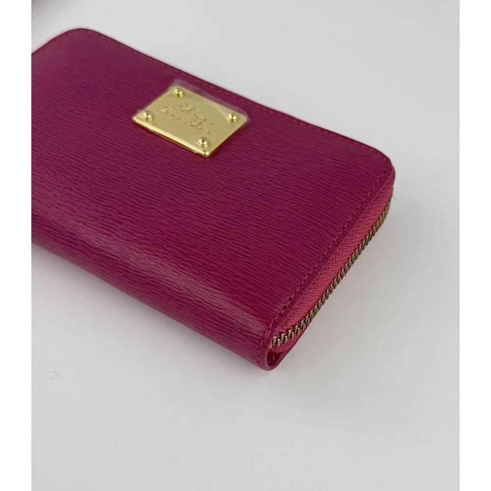 Lauren Ralph Lauren Pink Leather Wristlet Zip Around Wallet With Gold Hardware